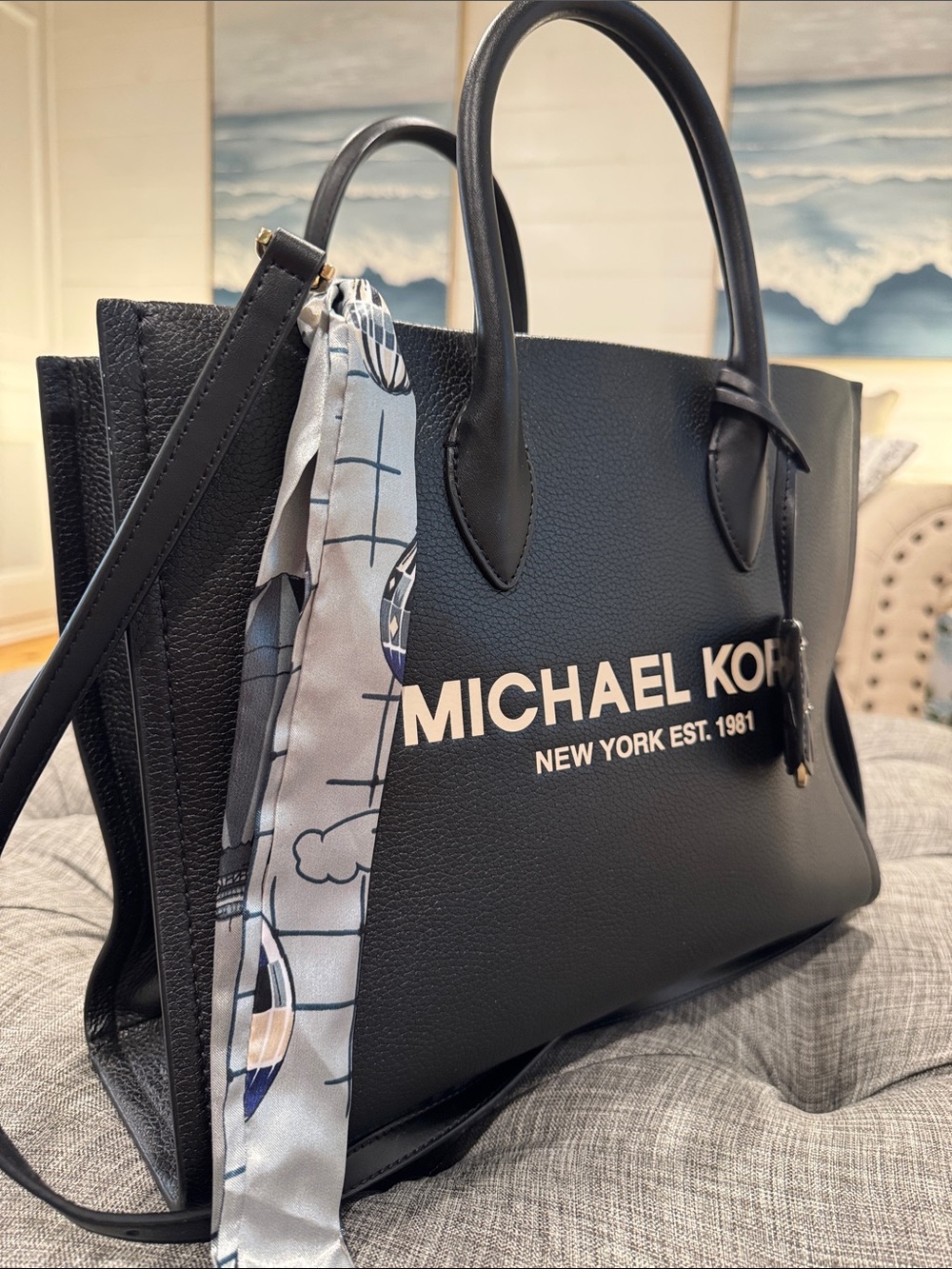 Michael Kors Bag Black Pebbled Leather Logo Structured Tote Satchel Crossbody - Picture 3 of 17